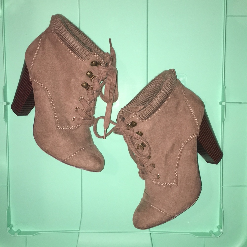 Forever 21 Lace Up Tan Ankle Booties